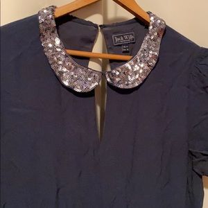 Navy high collared party dress